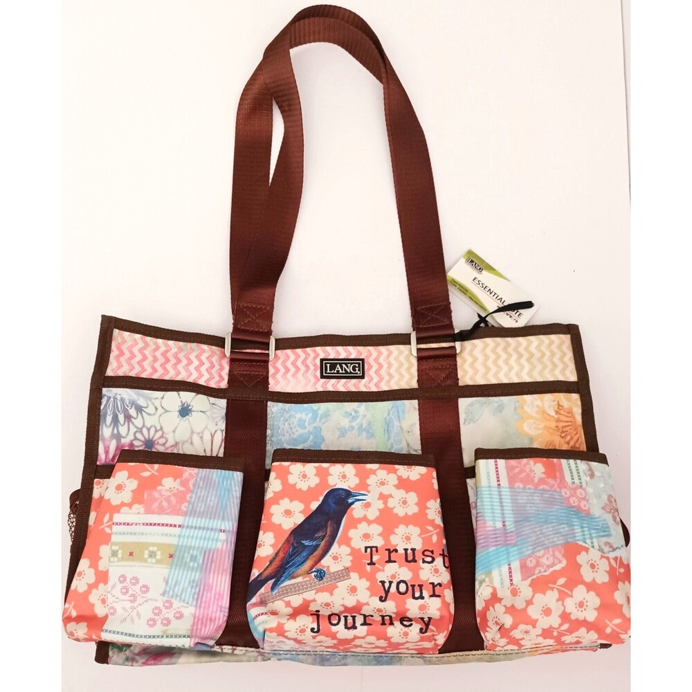 NWT Lang Essential Nylon Tote Hello Soul, Hello Joy Bird Flower Print 16X7X10